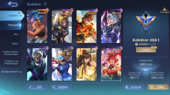 hero 114, skin 195 | KOF karina, saber freya, CC nata, Venom GS, Dragon lance, Blazin claude, Summer haya, rising Uranus ML1359B