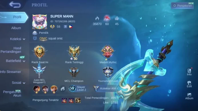 hero 114, skin 195 | KOF karina, saber freya, CC nata, Venom GS, Dragon lance, Blazin claude, Summer haya, rising Uranus ML1359B
