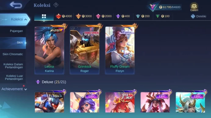 Hero 132 Skin 272 | KOF Karina | Transformers Roger | Sanrio Floryn | Zodiac Helcurt | Spongebob ML1371B