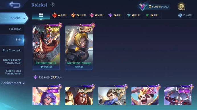 Hero 131 Skin 235 | Annual Hayabusa | CC Natalia | Lightborn Alucard, Tigreal, Fanny, Granger check ss ML1374B
