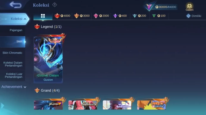 Hero 131 Skin 291 | Legend Gusion | Aspirant Layla | Naruto Lukas | Luckybox Chou, Guinevere | Stunt Selena check ss ML1375B