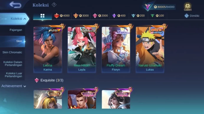 Hero 131 Skin 291 | Legend Gusion | Aspirant Layla | Naruto Lukas | Luckybox Chou, Guinevere | Stunt Selena check ss ML1375B