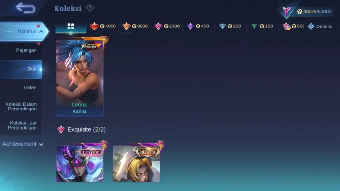 Hero 132 Skin 222 | Luckybox Karina | CC Natalia | KOF Karina | Lightborn Alucard, Tigreal check ss ML1396B