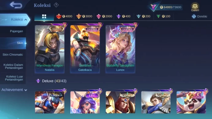 Hero 120 Skin 275 | KOF Karina | Luckybox Lunox, Gatot | Zodiac Lunox | Epic Selena | Seiya Badang check ss ML1412B