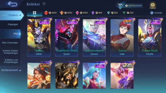 Hero 65 Skin 125 | Epic Gusion, Irithel | Dtamer Masha | Meow Julian | Gaara | Blazing Esme check ss ML1413B