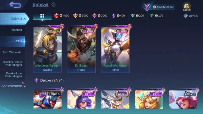 GLOBAL Hero 110 Skin 181 | Luckybox Irithel Roger | KOF Karina | CC Nata | Dtamer Valir Kimmy | Gaara ML1609B
