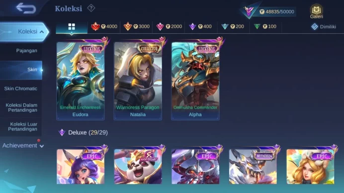 GLOBAL| Hero 119 Skin 206 | Luckyb Alpha Eudora|CC Nata | Sanrio Floryn | Valent Fanny | Dtamer Valir Estes Kimmy Ling |ML1627B