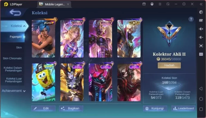 GLOBAL|Hero 122|Skin 168|Kof Karina,Lucky Hanabi+Lunox,CC Natalia,Light Tigreal,SB Cyclops,etc|Expert Cc|Check SS|ML1638B
