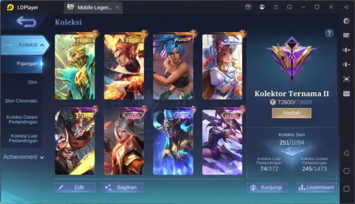 GLOBAL|Hero 107|Skin 251|Prime Granger+Yz,Sanrio Floryn,Lucky Fanny+Leomord,Annual Haya,etc|Renowned Cc|Check SS|ML1641B