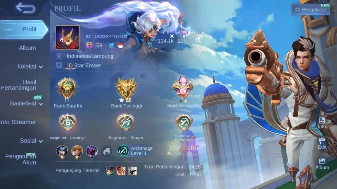 GLOBAL|Hero 120|skin 169|saber(freya,cyc,rafaela), Dtamer(ling,lance,masha), saiya badang, Lborn granger|expert|ML1660B