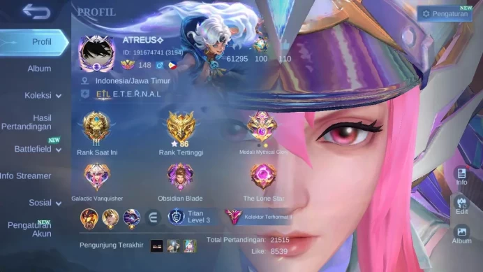 GLOBAL|Hero 132|skin 400|legend(freya,alu),KOF valir,alls hanabi,starwar alu,nexus tham,tansf aldous,ann angela,|exalted|ML1662B