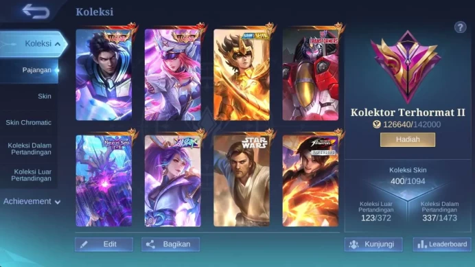 GLOBAL|Hero 132|skin 400|legend(freya,alu),KOF valir,alls hanabi,starwar alu,nexus tham,tansf aldous,ann angela,|exalted|ML1662B