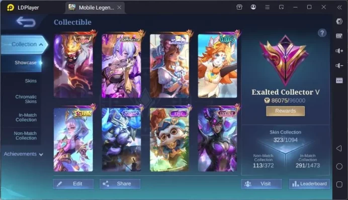 GLOBAL|Hero 124|Skin 323|Roam Acc|Legend Franco,ASP Vexana,TRF Roger,Clouds Edith,Lucky Karina,etc|Exalted|Check SS|ML1688B