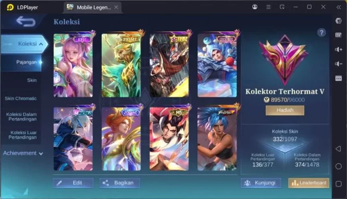 GLOBAL|Hero 132|Skin 332|TRF Roger,Sanrio Floryn,Prime Granger,Anual Hayabusa,Lucky Zilong,etc|Exalted|Check SS|ML1695B