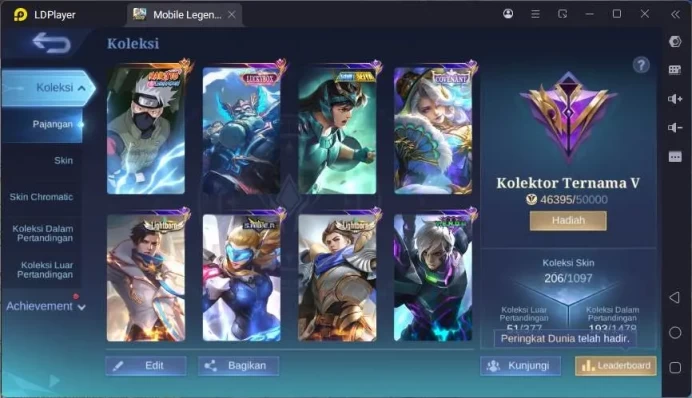 GLOBAL|Hero 116|Skin 206|Naruto Hayabusa,Kof Karina,Lucky Franco,Saint Chou,SB Cyclops,etc|Renowned|Check SS|ML1697B