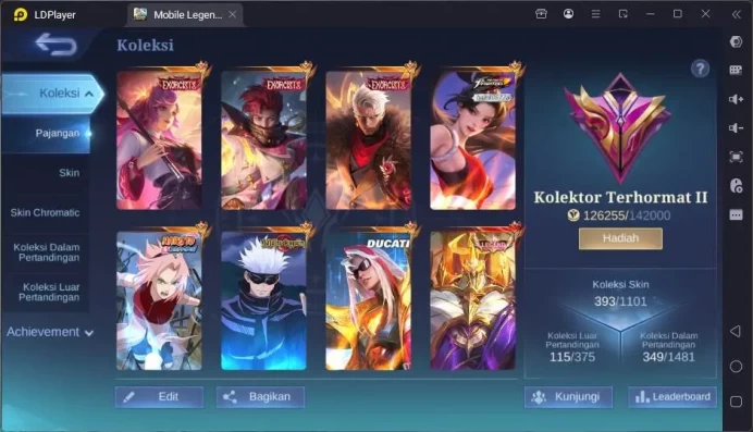 GLOBAL|Hero 132|Skin 393|Lg Johnson,Exo Kagura+Granger+Yz,JJk Xavier,Naruto Kalea,Kof Masha,Du Leo,etc|Exalted|Check SS|ML1709B