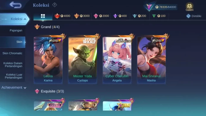 GLOBAL Hero 132 Skin 308 | Star Cyclops | KOF Masha | Aspirant Angela | Luckybox Eudora | Annual Lesley | Renowned | ML1771B