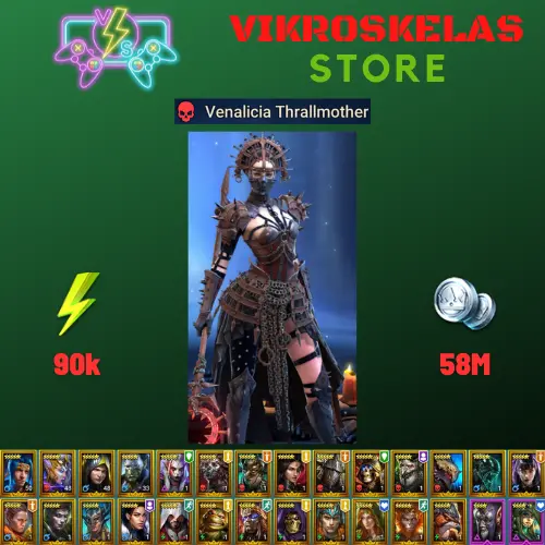 Starter acc with Venalicia : 90k energy / 58 mln coins / Lady of Ireth, Var-Gall, Sethallia, Arix, Ninja + 20 Login Legendaries