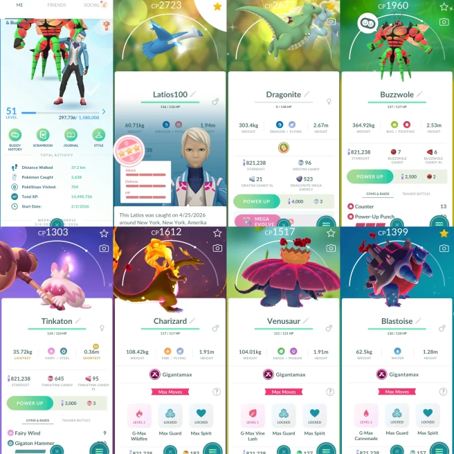 2224 Level 51 Latios100 Shiny Buzzwol3 Shiny Mega Dragonite Shiny Tinkaton Shiny: Abra, Vulpix, Cinderace,