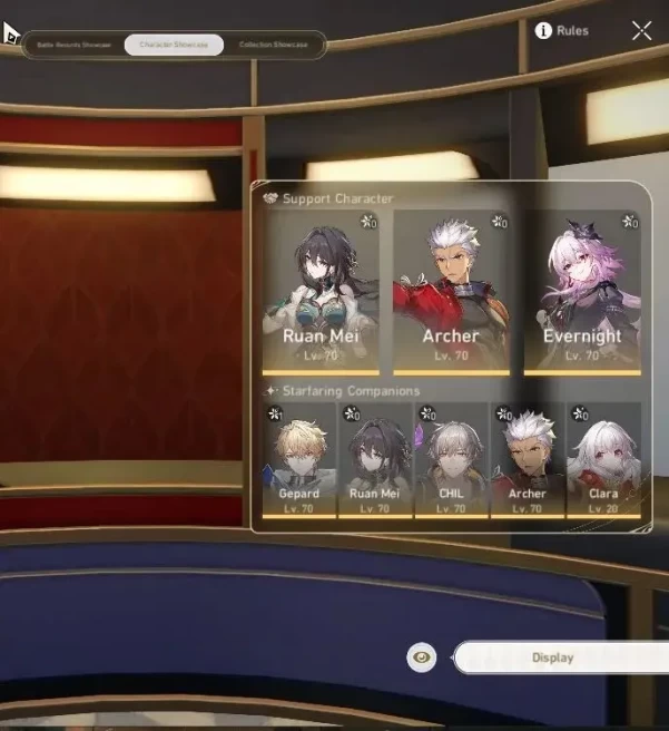 Asia|TL 58|8 Limited|[Evernight,Archer]+Sign,Sunday,Robin,Huohuo,Sparkle,Ruan Mei,Dante|MC Male|Take Mail|Check SS(HSR6786)
