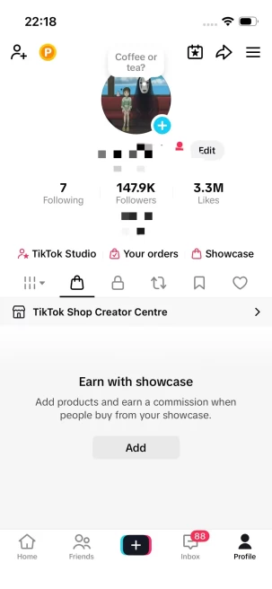Japanese ANIME/147K Real Followers+3.3M Real Likes/ Tiktok Shop For Creator/ Live Stream/ Full Access