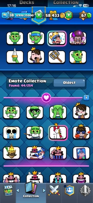 KT 13 // Emotes 44 // 5 Evo Cards // 2 Hero Cards // 7342 Trophies // 67 Gems // 38 LVL // Instant Delivery // Full Access