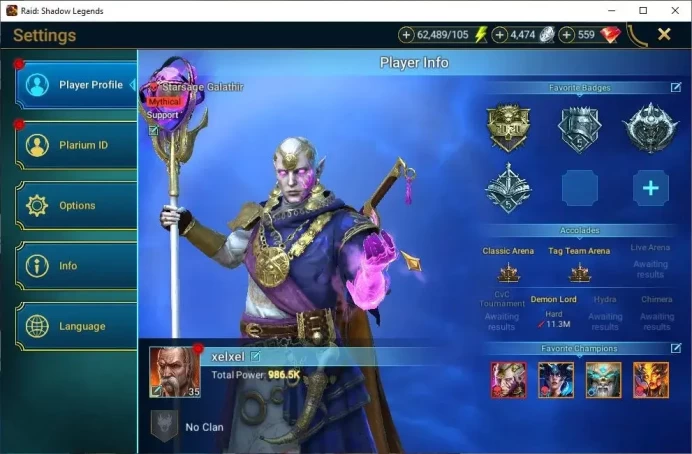 Lv35 986K Power|1 Mythic [Galathir] +18 Legendary(Ninja,Artax,McAngelo,Xenomorph,Ezio,Wukong,Etc)|62K Energy|Plarium|RSL1477