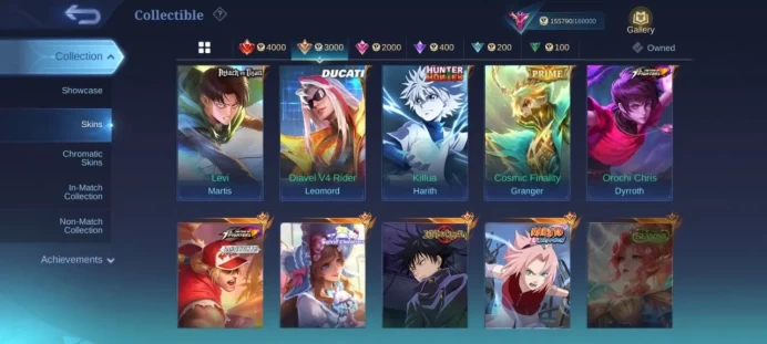 ML66 Rank Mythic Level 50 Winrate 81% 130 Heroes 388 Skins leg Lunox Close Mega WR 81% Kishin karrie JJK Julian HxH harith Ducati Leo asp 3 KOF