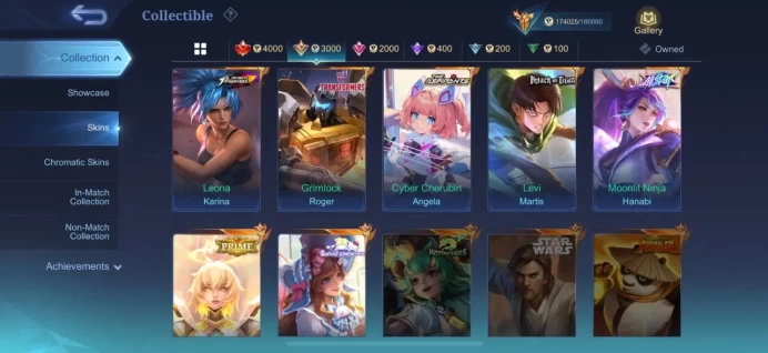 ML50 Top Rank mythical honor 40 stars; LEGEND Franco, Saber, Freya, Lesley; Levi Martis