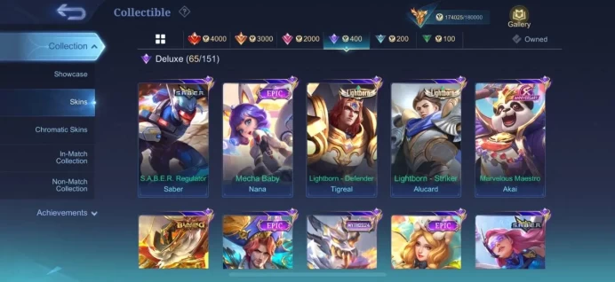 ML50 Top Rank mythical honor 40 stars; LEGEND Franco, Saber, Freya, Lesley; Levi Martis