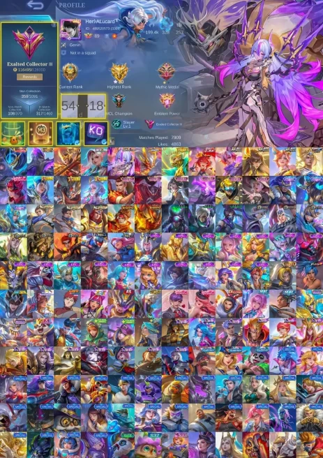 ML163//Level 89 358 Skins Mythic Legendary Gossen Collector Phasha Metro Ixia Allstar Moskov Prime Granger