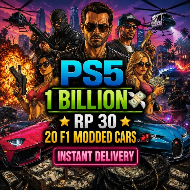 PS5 | 1 Billion (Cash + Deluxo )| RP 70 | 20 F1 Modded Cars | GTA Modded Account | 24/7 support | GTP5S1095