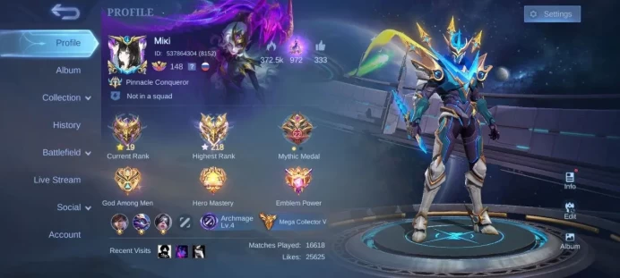 ML64 Top Rank Mythical Immortal 218 stars; LEGEND Gusion; Satoru Gojo Xavier; Eren Yin