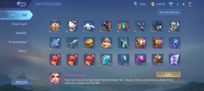 ML64 Top Rank Mythical Immortal 218 stars; LEGEND Gusion; Satoru Gojo Xavier; Eren Yin