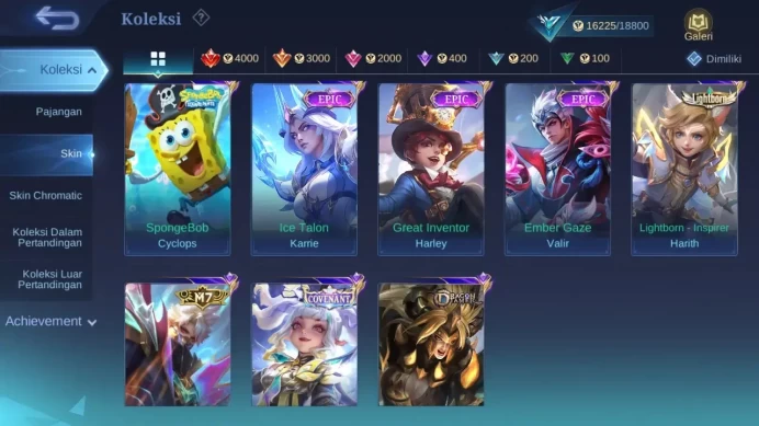 GLOBAL Hero 64 Skin 55 | KOF Karina | Covenant Lylia | M7 Granger | Lightborn harith | Epic Karrie Harley | Seasoned | ML1792B