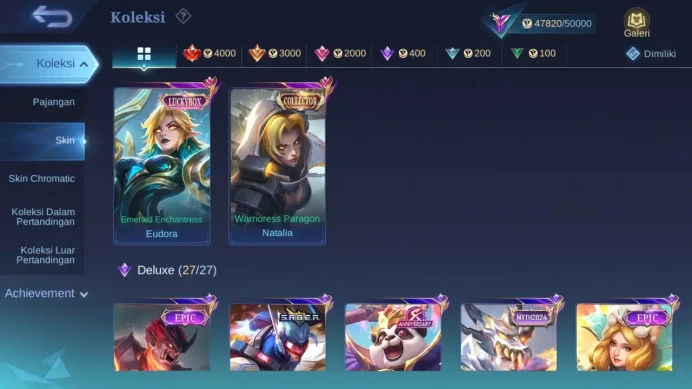 GLOBAL Hero 132 Skin 215 | Luckybox Eudora | KOF karina | CC Nata | Epic Roger Harley | Dtamer Kimmy Ling | Renowned | ML1797B