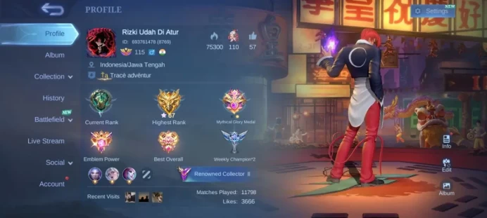 ML181//Level 115 287 Skins Mythic KOF Chou general Kai Thamuz LUCKYBOX Franco Guinevere 24 Dulex M3 Roger Hero emblem max MC 141 Draw