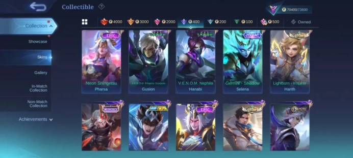 ML181//Level 115 287 Skins Mythic KOF Chou general Kai Thamuz LUCKYBOX Franco Guinevere 24 Dulex M3 Roger Hero emblem max MC 141 Draw