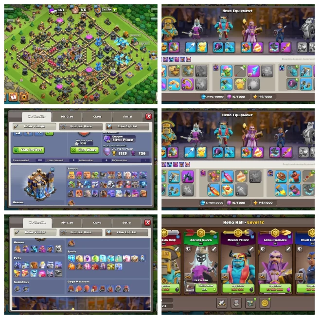 M250【Rare Th 18 Both Village Max】268 XP▰5312 War Star▰5 Epic Fully Max▰Hero:100/101/75/52▰1.7K CWL Medals