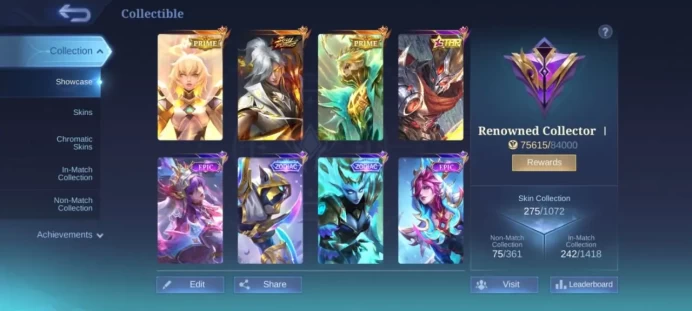 ML192//Level 63 275 Skins Mythic Rank 115 Heroes vessels Amon prime Granger Beratix Star Hayabusa 47 dulexe eternal vows Vexana zodiac 6 Patrick