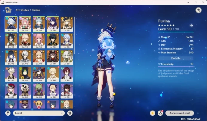 Asia AR60 | Raiden C1, Hu Tao C1+S, Arle+S, Kinich+S | Furina Varessa Navia Kazuha Yelan Nahida | Mistsplitter 7S5* | GI005B