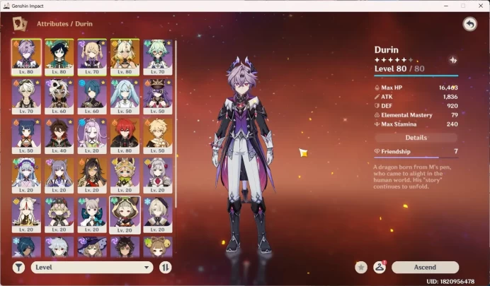 Mid-Game | ASIA | AR 52 | 3 Limit Durin | Venti | Xilonen Diluc | Mizuki | Dehya | Keqing | MC Male (Aether) 2 Lost GI039B
