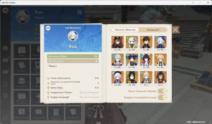 ASIA|AR 56|6 limit|Hu Tao+C1,Zhongli,Wanderer,Nahida,Furina,Kamiato Ayato,etc|check SS|GI066B
