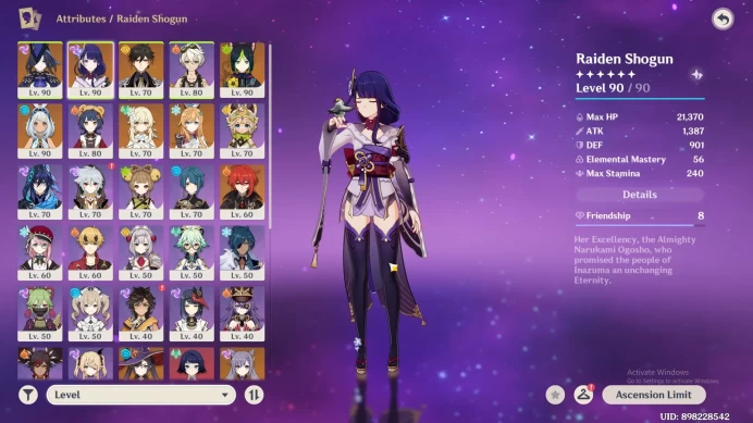 ASIA | AR 56 | 5 Limit | Clorinde, Zhong li, Raiden, Escoffier, Mualani, MC Female (Lumine) | GI068B