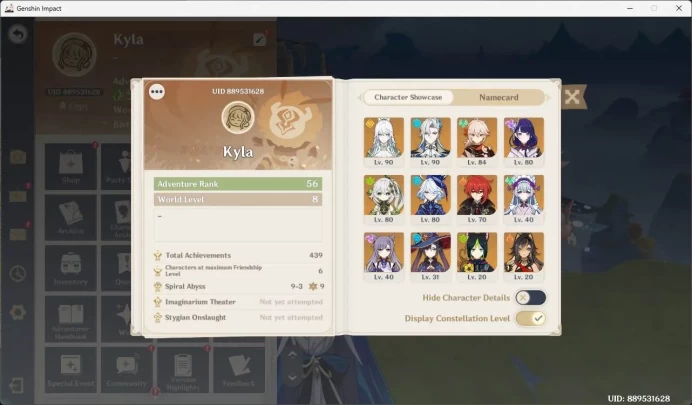 ASIA|AR 56|Reuni ON|7 linmit|Neuvillette,Zibai,Furina,Raiden,Nahida,Kyla+C1,Diluc|more detail Check SS|MC Male|GI083B