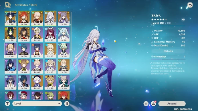 ASIA | AR 55 | MC Lumine | 10 Limit, Skirk, Mavuika, Kazuha, Wanderer, Keqing, Jean, Cici, Deluc, Tighnari, Dehya | GI135B