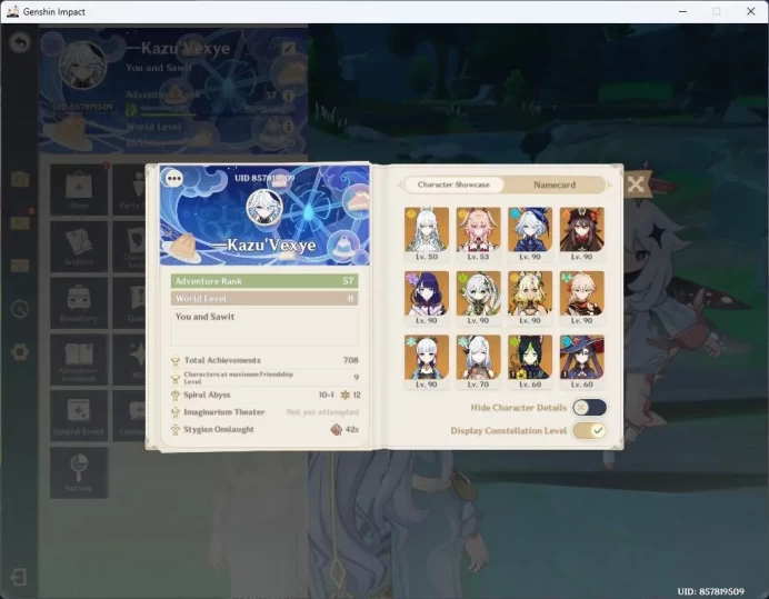 ASIA|AR 57|10 limit+2sign|Zibai,Linnea,Xilonen+sign,Raiden+sign,Furina,Kazuha,Ayaka,etc|MC Female|Check SS|GI156B