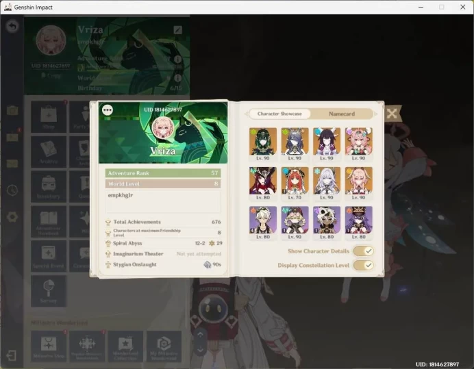 ASIA|AR 57|High End|9 limit|PremTeam Nefer|Skirk,Columbina,Linnea,Lauma,Chasca,Varesa,Nilou,Mizuki,etc|MC Male|Check SS|GI160B