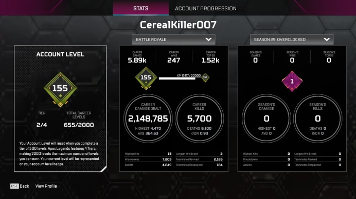 Apex Ea Account | Caustic Heirloom / Death Hammer | 12 Reactive Skins | 250 Legendries | Level 655 | 1150 Apex Coins | Full Access