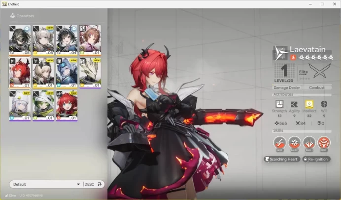Starter Lv2 Skipped Tutorial | ASIA | Laevatain | Ardelia | MC Female 6-Star Wedge Perlica | Chen Qianyu | AKE055B